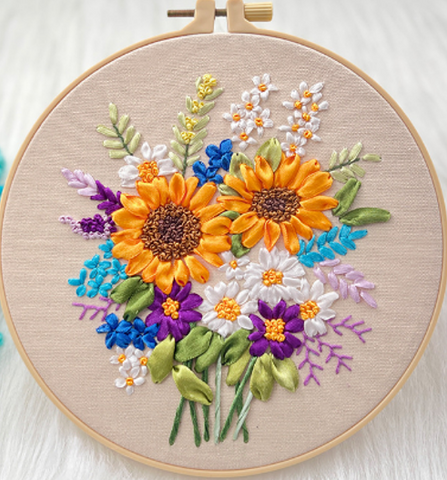 RIBBON EMBROIDERY HANGING PAINTING - A HUNDRED FLOWERS ARE FRAGRANT