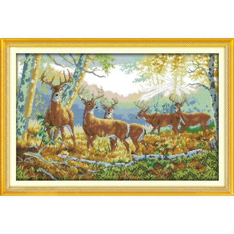 Five deer in forest