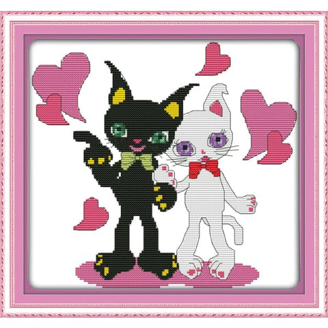 Heart-love black cat and white cat