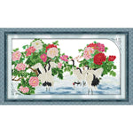 Peonies and dancing crane