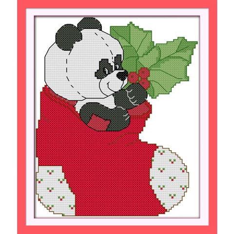 The panda in Christmas stockings