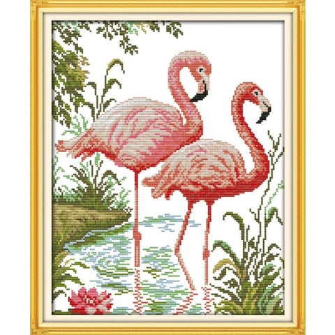 Two flamingos