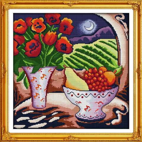 Vase&fruit under the moon